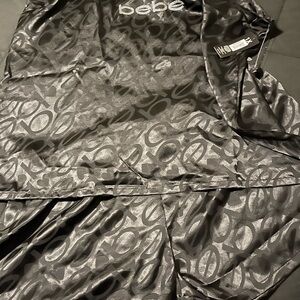 bebe Black Logo Jacquard Satin Slip Dress